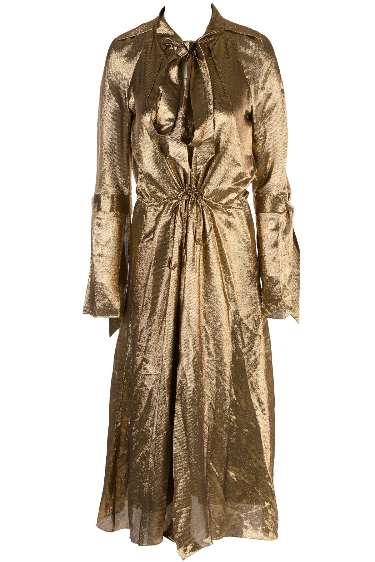 ROLAND MOURET GOLD SILK MAXI DRESS UK 8