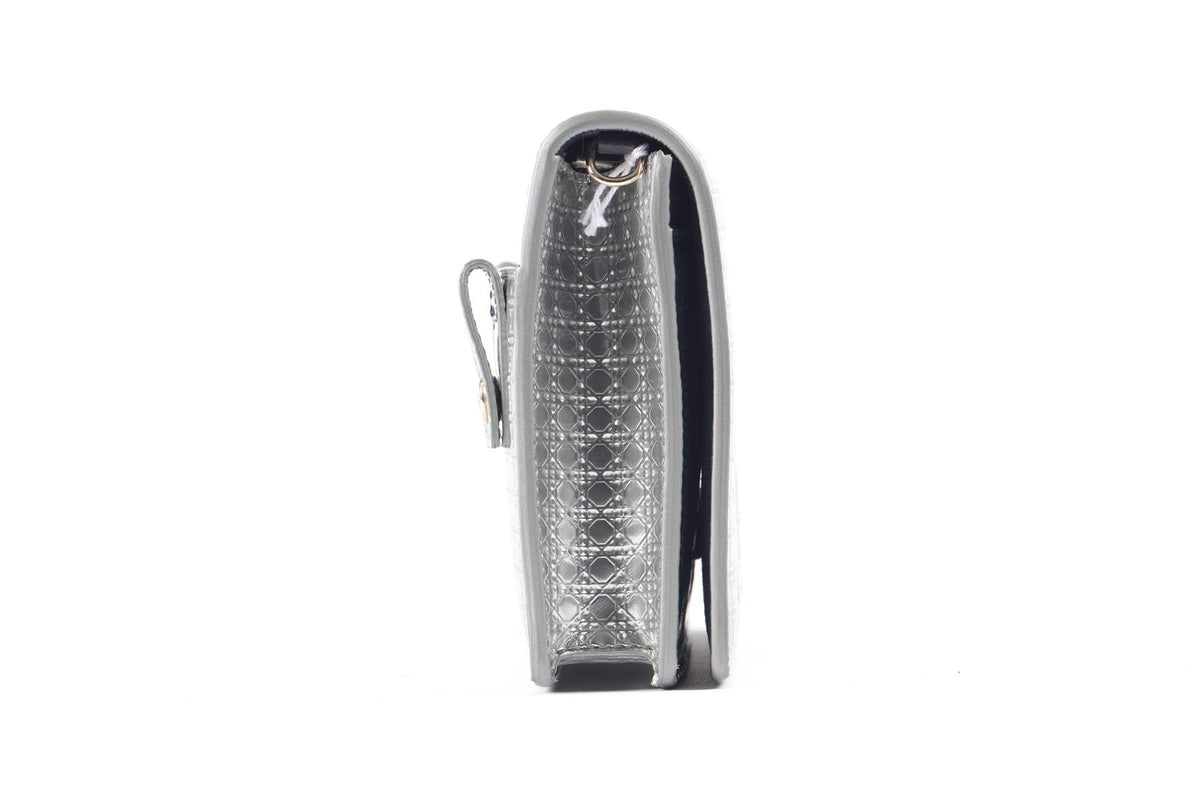 CHRISTIAN DIOR SILVER 30 MONTAIGNE 2 IN 1 MICRO CANNAGE LEATHER BAG