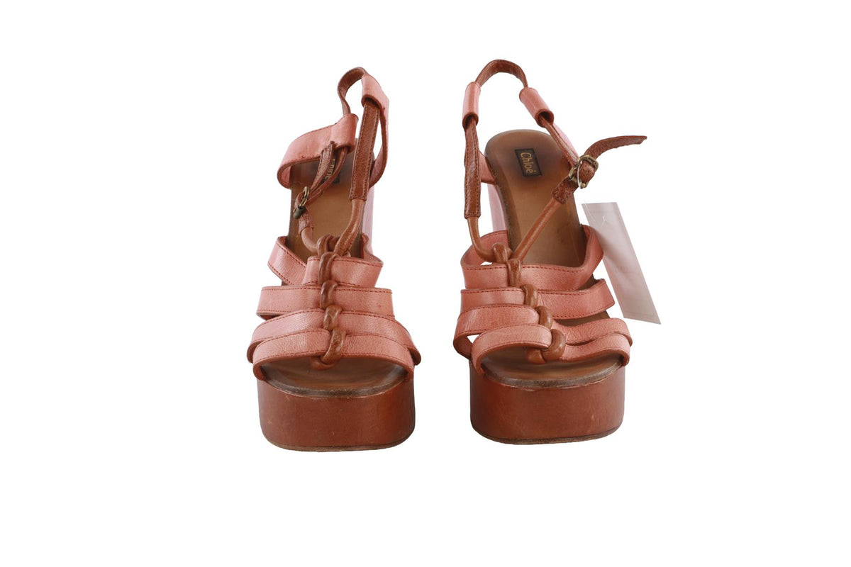 CHLOÉ PINK LEATHER WEDGES SANDALS EU 38.5 UK 5.5 US 8.5