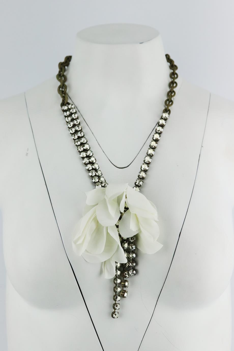 LANVIN SILK FLOWER AND CRYSTAL EMBELLISHED CHAIN NECKLACE
