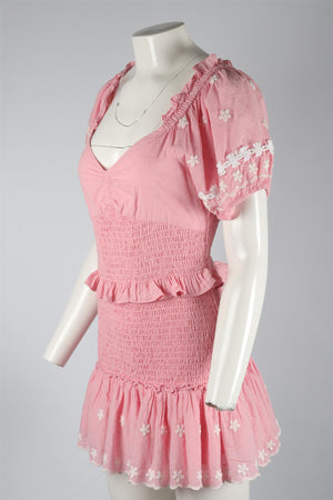 LOVESHACKFANCY PINK COTTON MINI DRESS MEDIUM