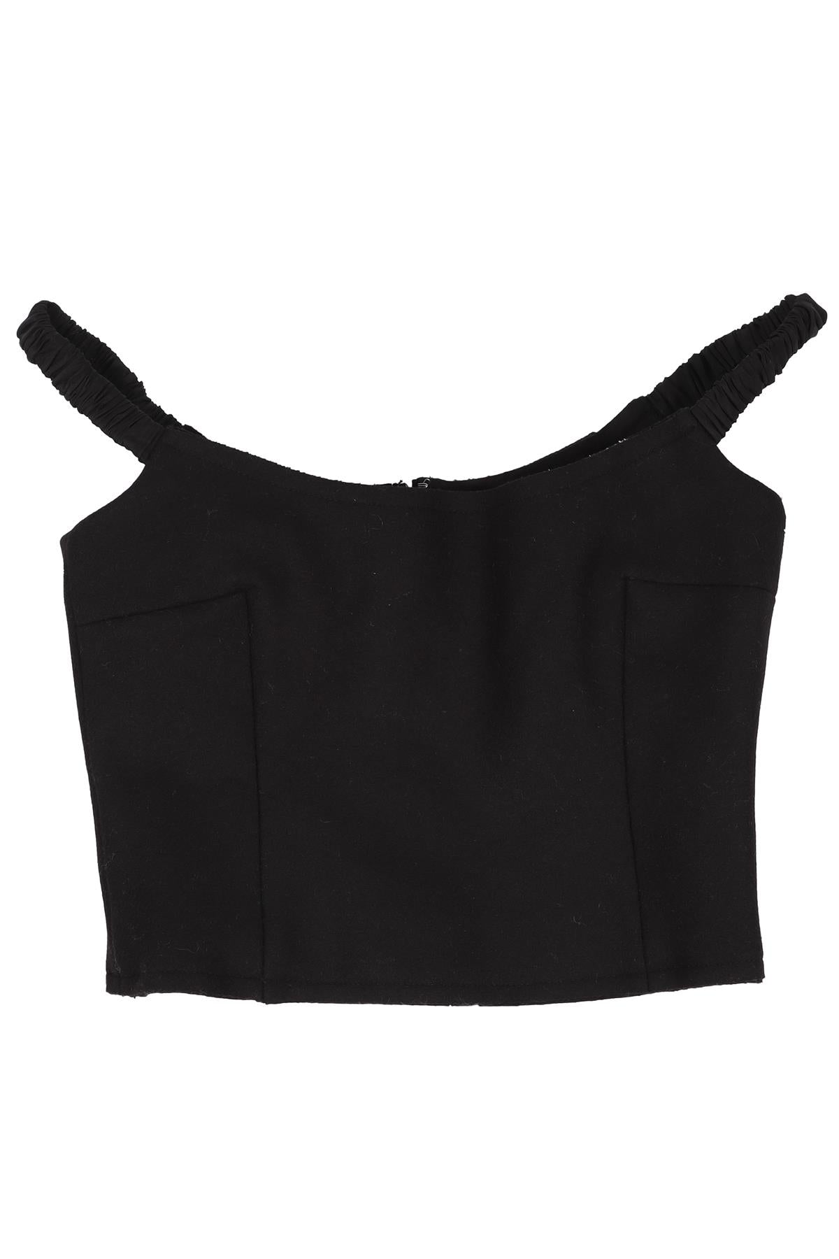 KHAITE BLACK CROPPED WOOL BLEND TOP XSMALL