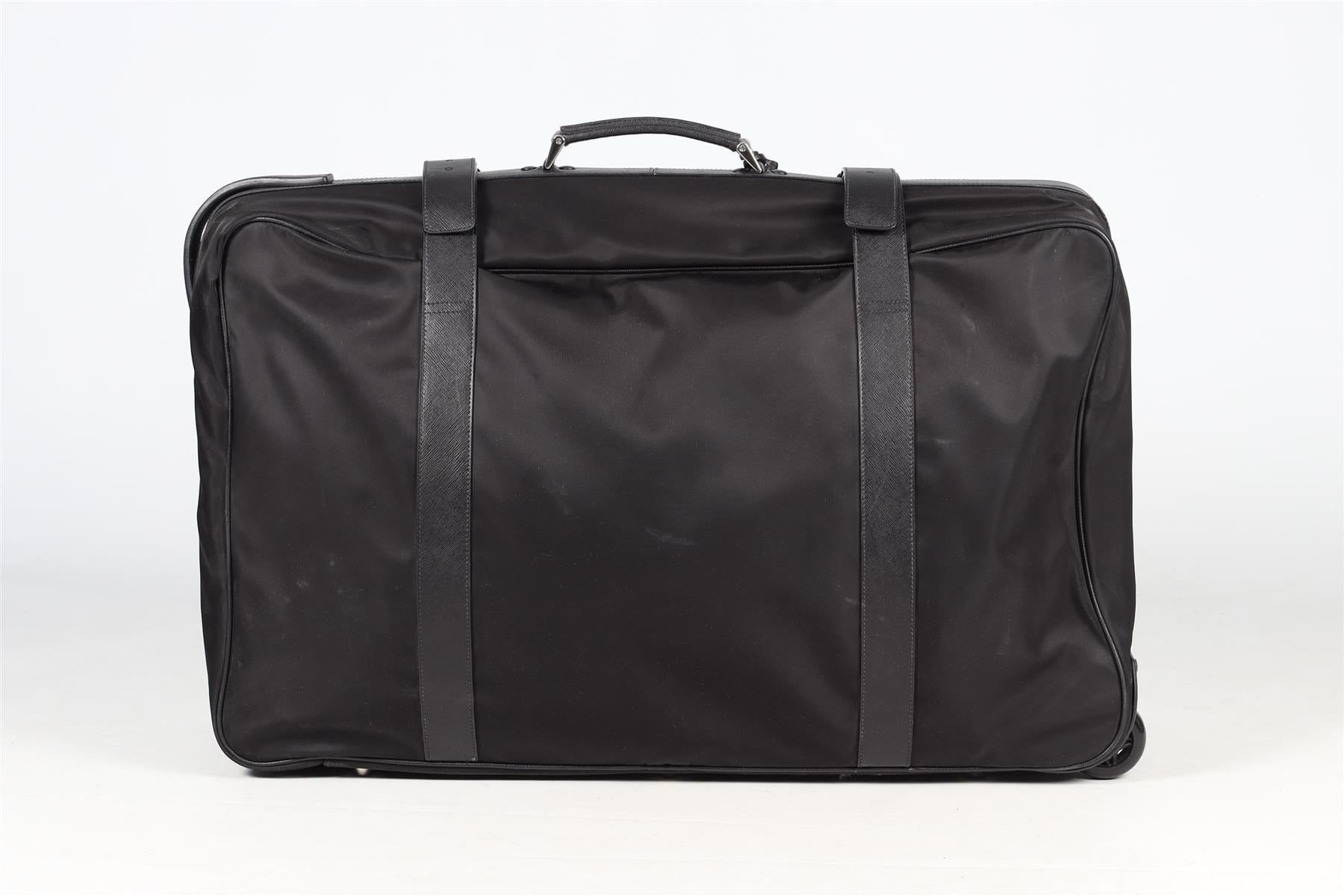 PRADA BLACK 70CM RE-NYLON AND SAFFIANO LEATHER SUITCASE