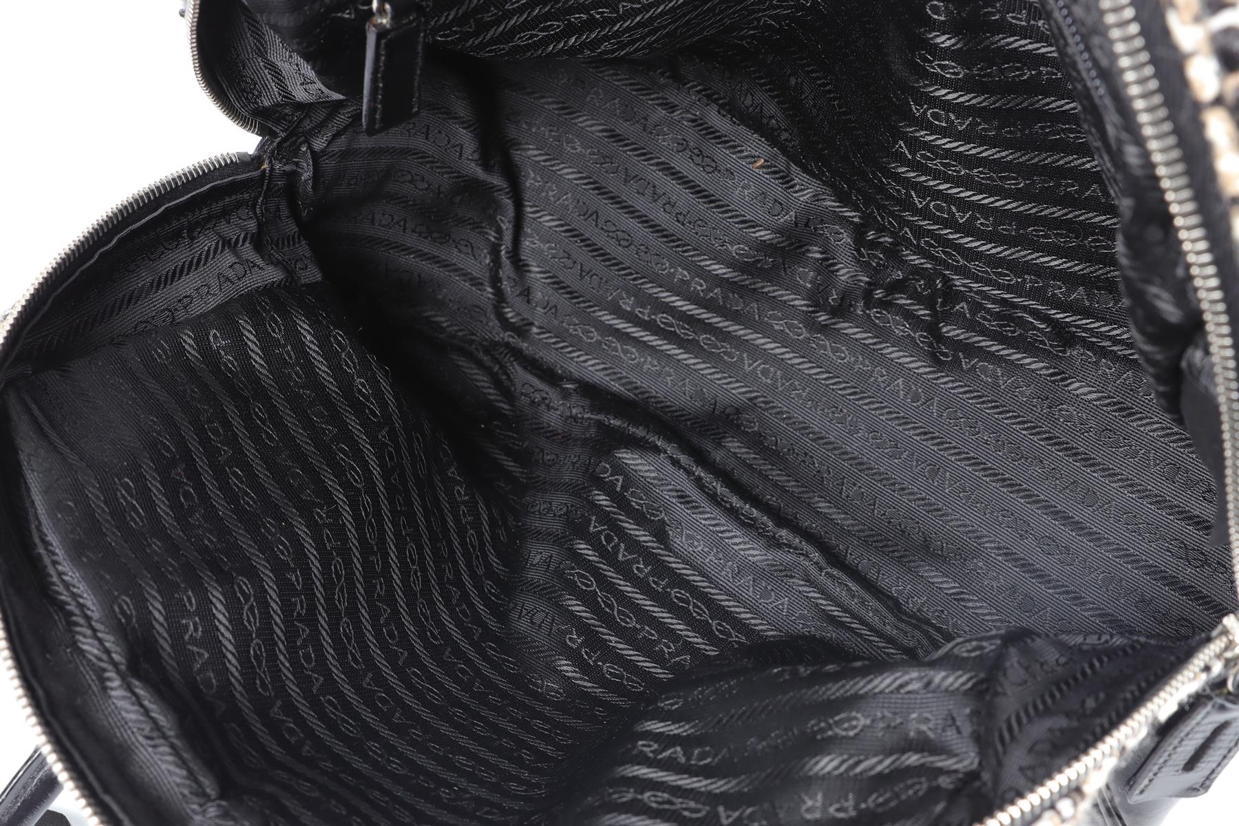 PRADA BLACK TWEED AND LEATHER SHOULDER BAG