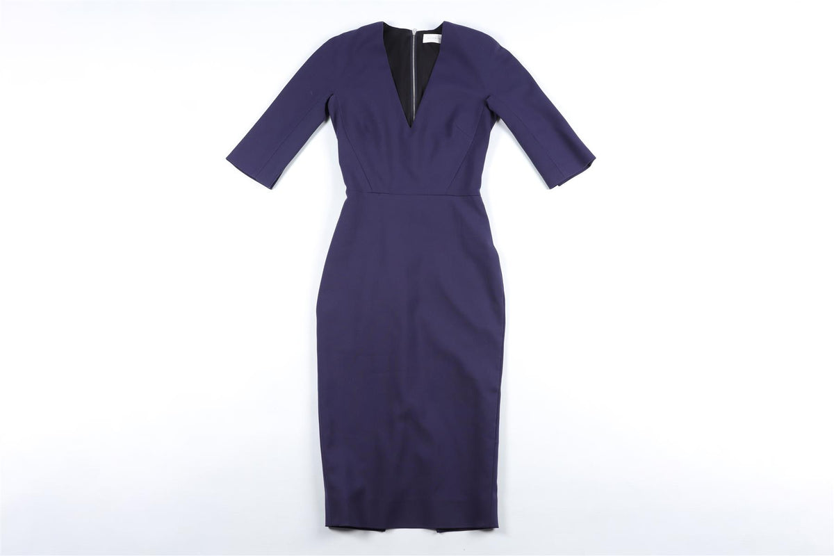 VICTORIA BECKHAM NAVY COTTON MIDI DRESS UK 6