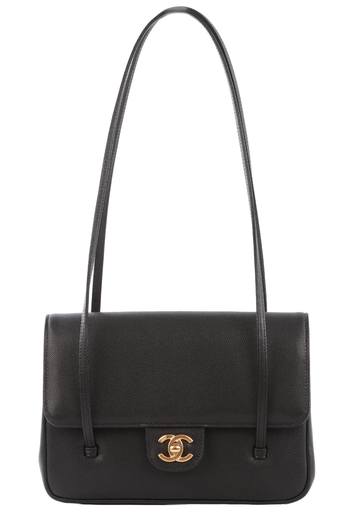 CHANEL BLACK 2026 PREPPY COCO SMALL CAVIAR LEATHER SHOULDER BAG