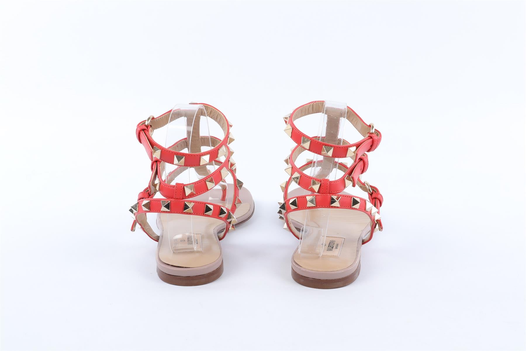 VALENTINO GARAVANI RED ROCKSTUD LEATHER SANDALS EU 37.5 UK 4.5 US 7.5