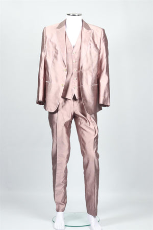 DOLCE & GABBANA PINK MEN'S SILK THREE PIECE SUIT IT 52 UK 42