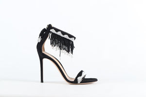 GIANVITO ROSSI BEADED AND SUEDE SANDALS EU 37.5 UK 4.5 US 7.5