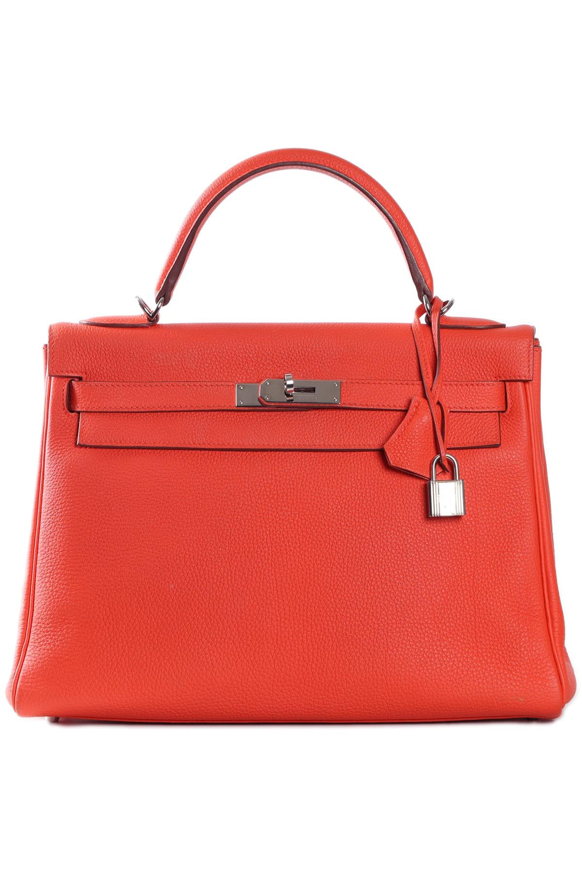 HERMÈS RED 2018 KELLY RETOURNE 32 CM TOGO LEATHER BAG IN CAPUCINE
