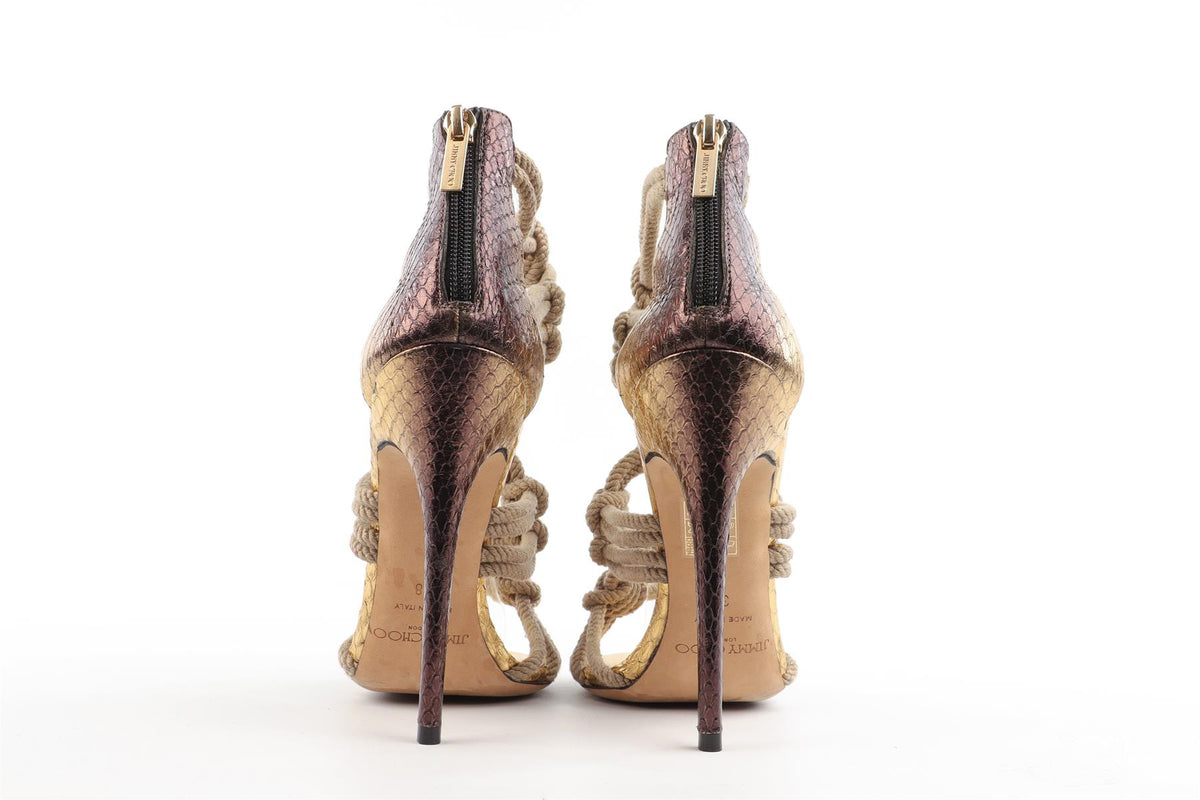 JIMMY CHOO GOLD LEATHER SANDALS EU 38 UK 5 US 8