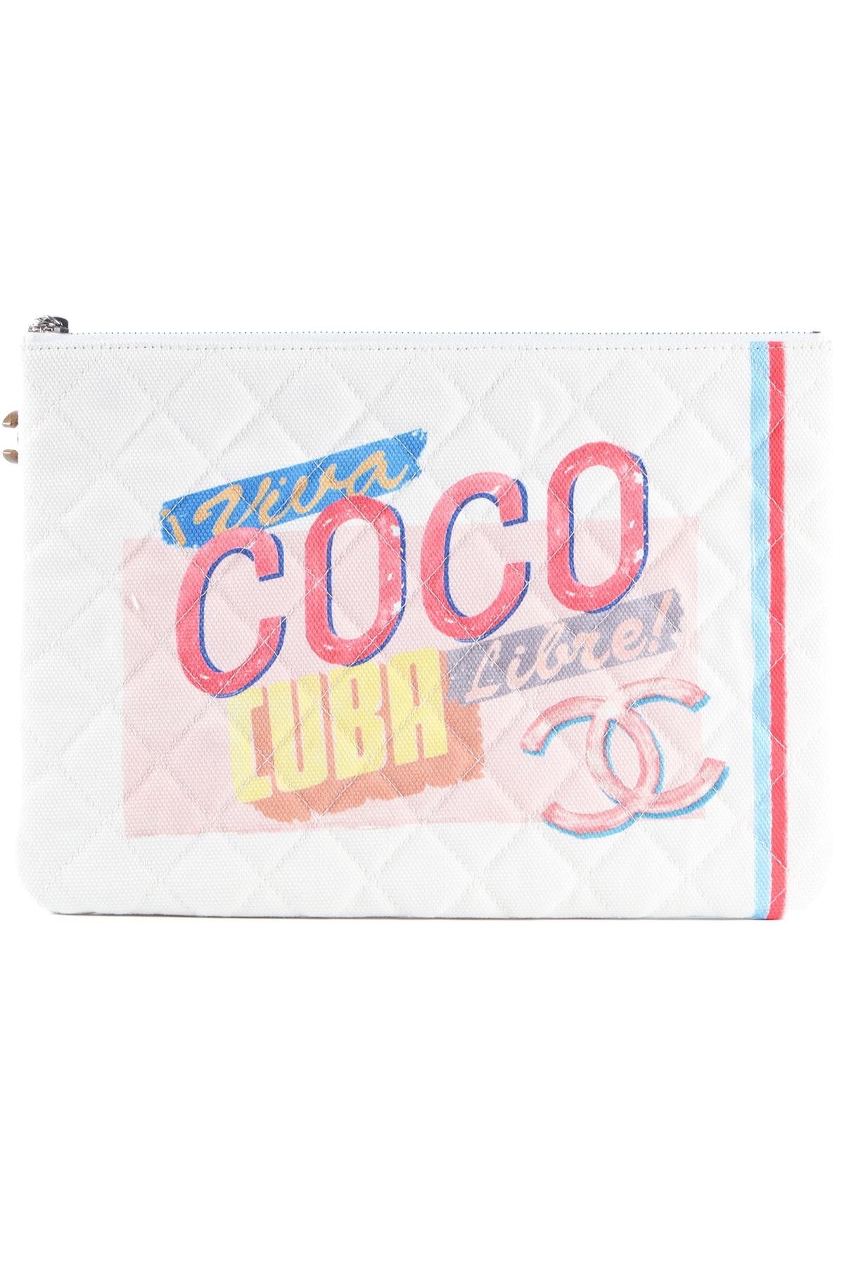 CHANEL WHITE 2017 O-CASE MEDIUM CANVAS CLUTCH