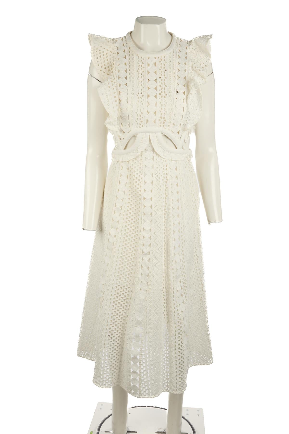 SELF-PORTRAIT WHITE CROCHET MAXI DRESS UK 10