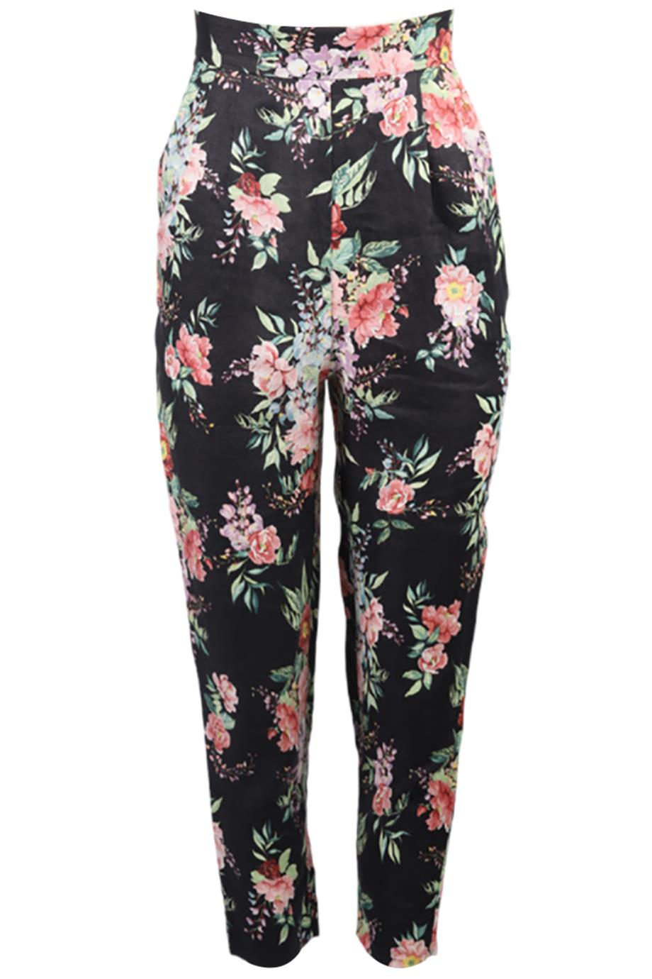 ZIMMERMANN FLORAL PRINT LINEN TAPERED PANTS UK 8