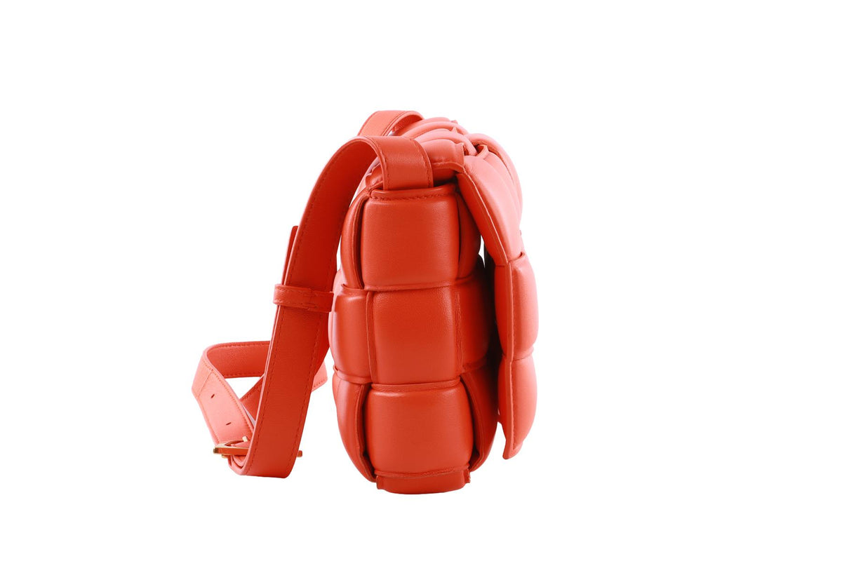 ORANGE CASSETTE INTRECCIATO LEATHER SHOULDER BAG