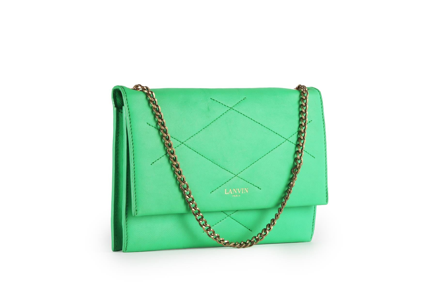 LANVIN GREEN SUGAR WALLET ON CHAIN LEATHER SHOULDER BAG