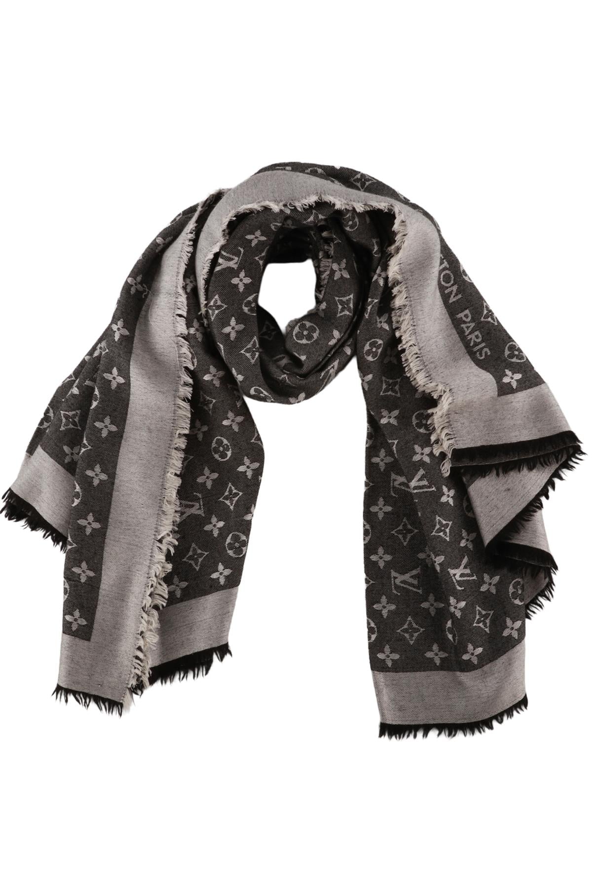 LOUIS VUITTON GREY MONOGRAM SILK SCARF