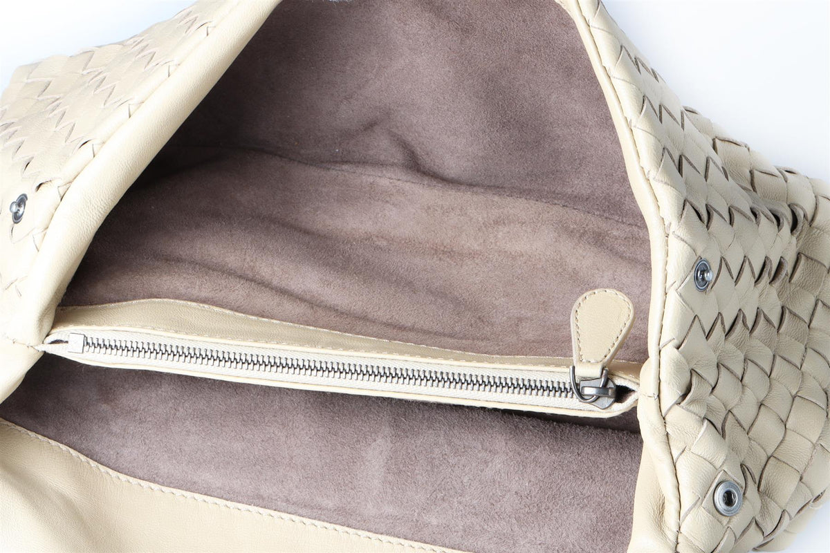 BOTTEGA VENETA BEIGE INTRECCIATO LEATHER CLUTCH