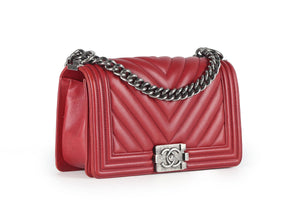 CHANEL RED 2016 BOY MEDIUM LEATHER SHOULDER BAG