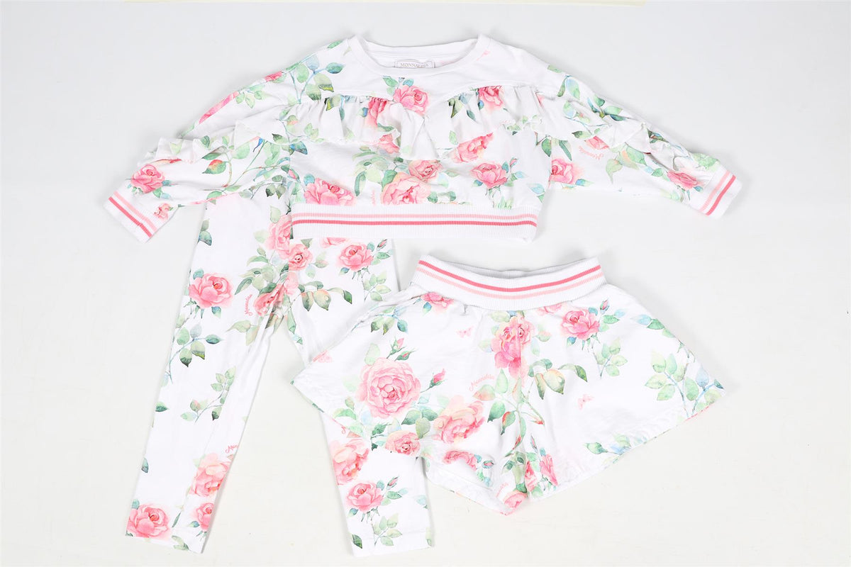 MONNALISA KIDS GIRLS COTTON LEGGINGS, SHORTS AND SWEATSHIRT SET 6 YEARS
