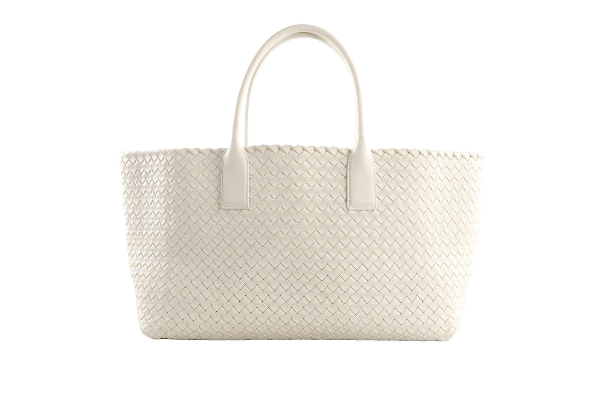 BOTTEGA VENETA WHITE CABAT MEDIUM INTRECCIATO LEATHER TOTE BAG