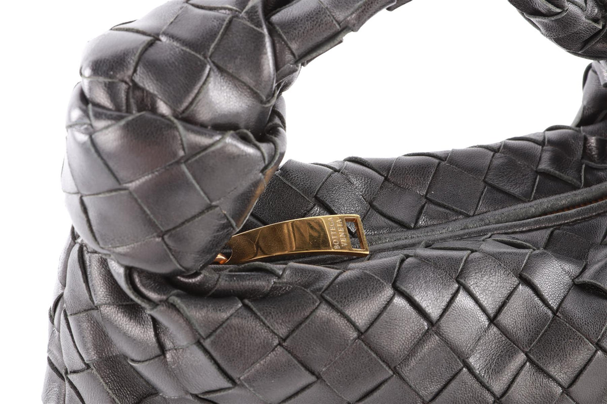 BOTTEGA VENETA BLACK JODIE MINI INTRECCIATO LEATHER TOTE BAG