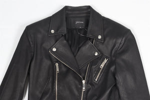 JITROIS BLACK LEATHER BIKER JACKET FR 40 UK 12