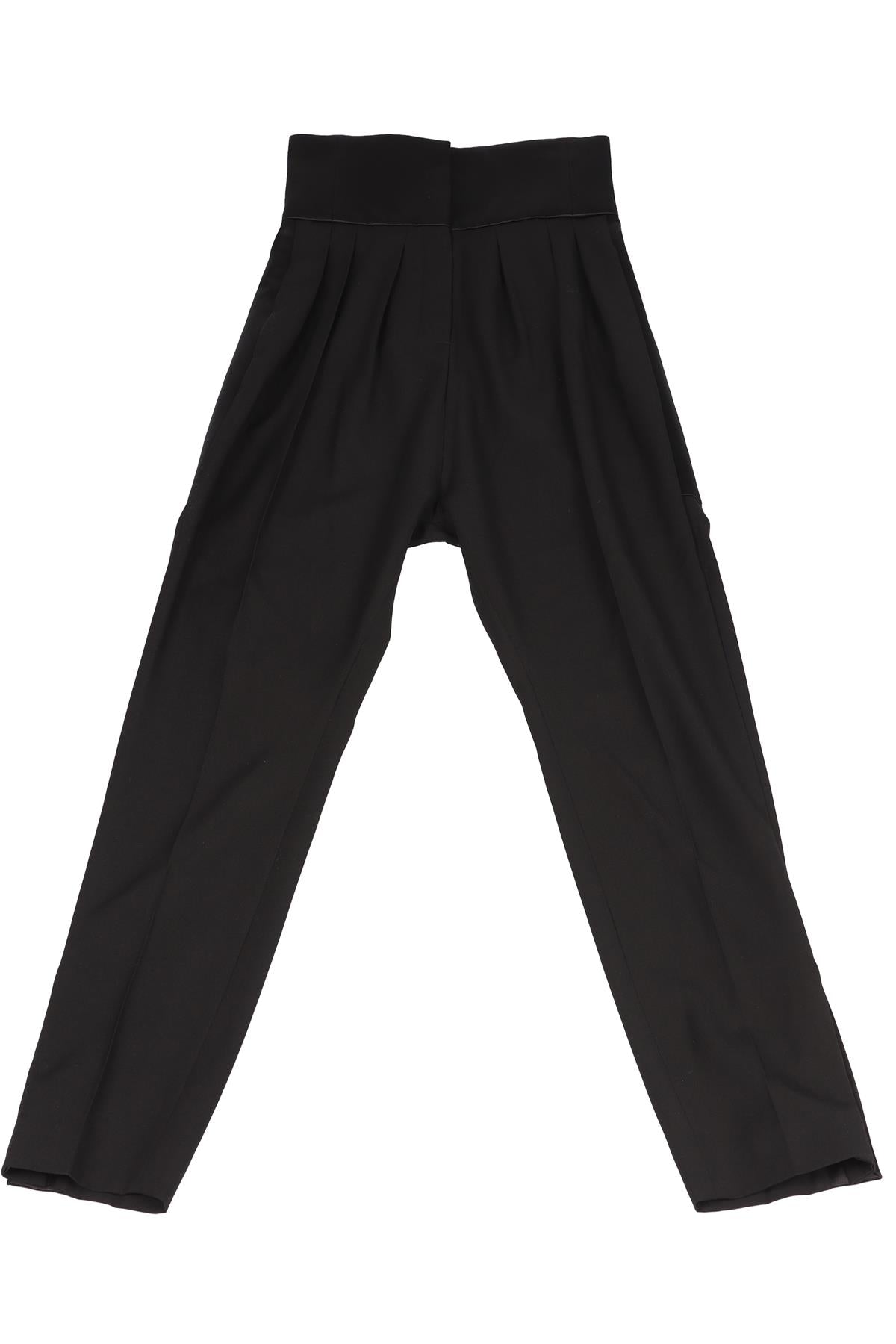 LANVIN BLACK SATIN AND WOOL BLEND STRAIGHT LEG PANTS FR 36 UK 8