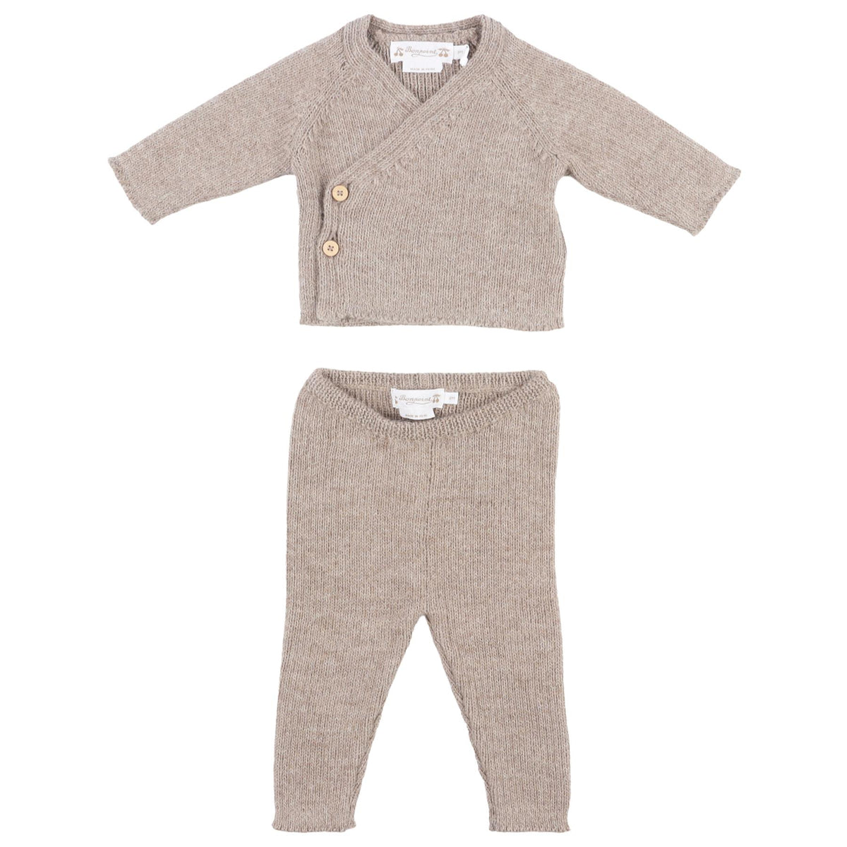 Bonpoint Taupe Kids Girls Knit Set 3 Months