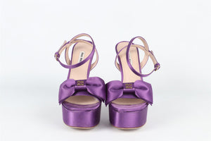 MIU MIU PURPLE SATIN PLAFORM SANDALS EU 38.5 UK 5.5 US 8.5