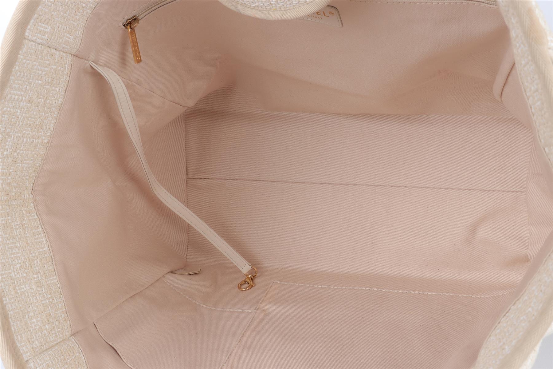 CHANEL BEIGE 2018 DEAUVILLE MEDIUM FABRIC TOTE BAG
