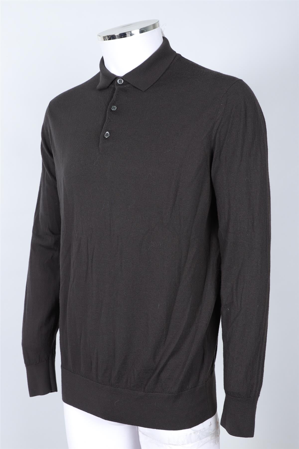 LORO PIANA GREY MEN'S WOOL POLO SWEATER IT 56 UK 46