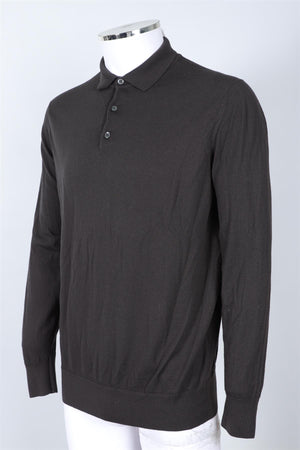 LORO PIANA GREY MEN'S WOOL POLO SWEATER IT 56 UK 46