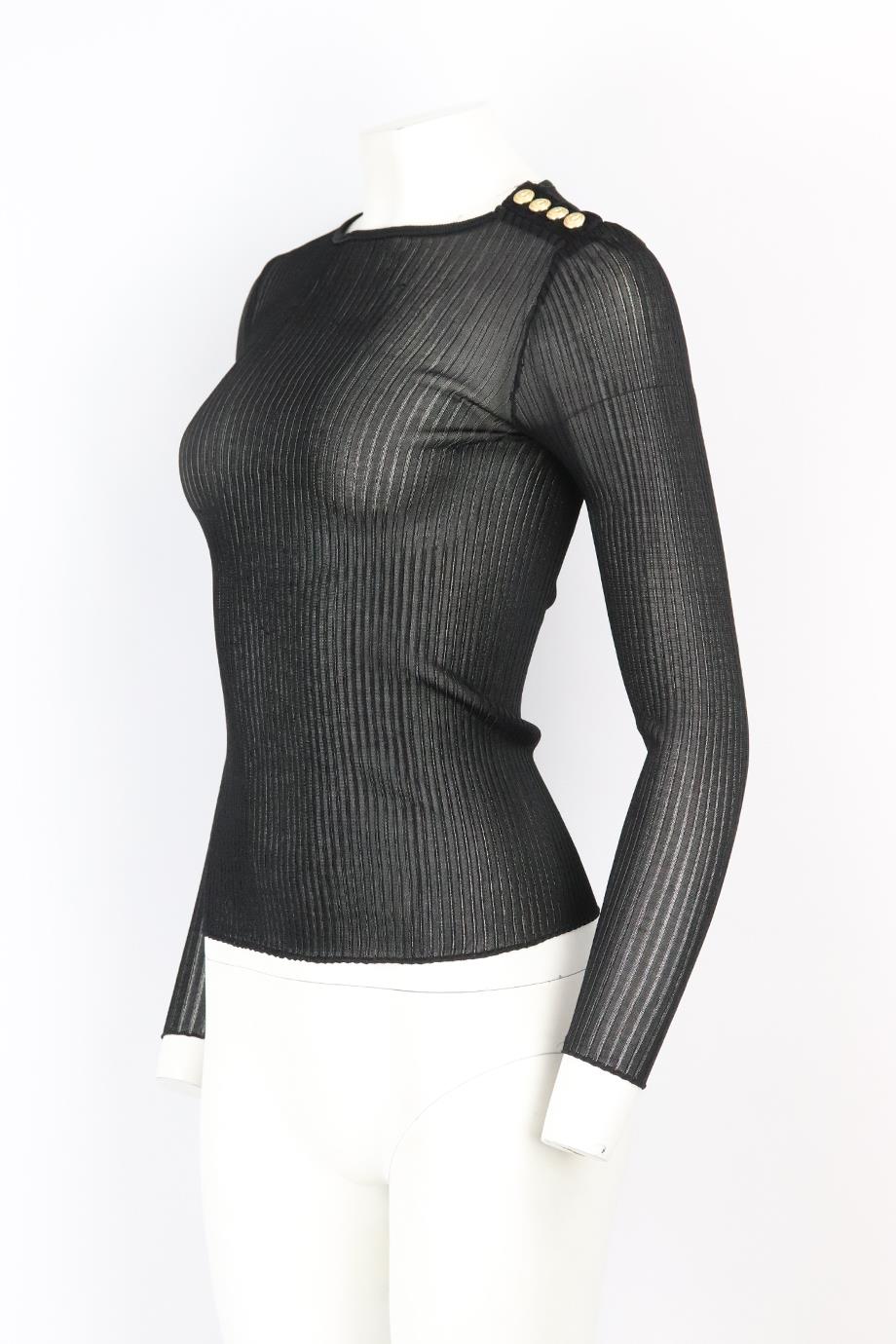 BALMAIN BUTTON EMBELLISHED RIBBED KNIT TOP XSMALL
