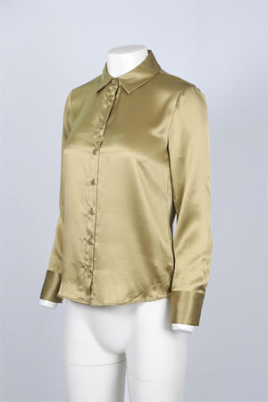 REFORMATION GREEN SILK SHIRT XSMALL