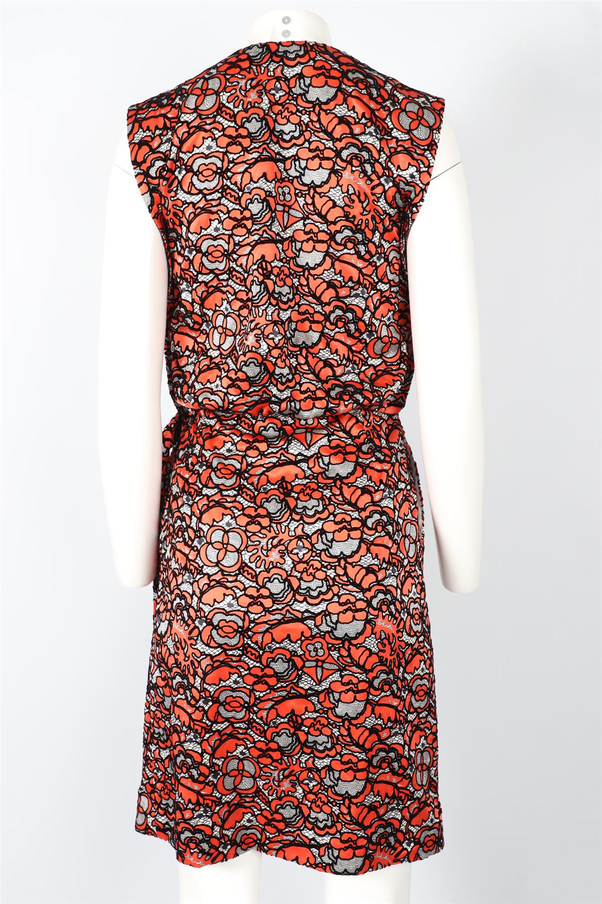 LOUIS VUITTON ORANGE, BLACK AND WHITE SILK MINI DRESS FR 34 UK 6