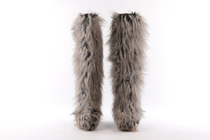 CHANEL GREY 2010 FAUX FUR KNEE HIGH BOOTS EU 40.5 UK 7.5 US 10.5