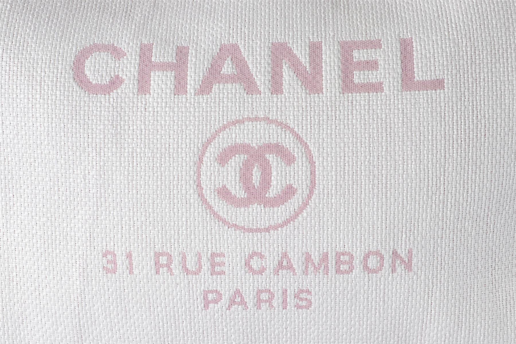 CHANEL WHITE 2015 - 2016 DEAUVILLE MEDIUM FABRIC TOTE BAG (COMES WITH AUTHENTICITY CARD)