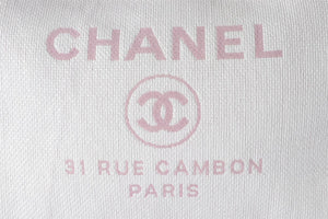 CHANEL WHITE 2015 - 2016 DEAUVILLE MEDIUM FABRIC TOTE BAG (COMES WITH AUTHENTICITY CARD)