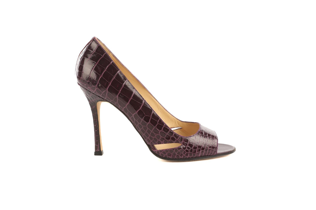 MANOLO BLAHNIK PURPLE ALLIGATOR PUMPS EU 38 UK 5 US 8