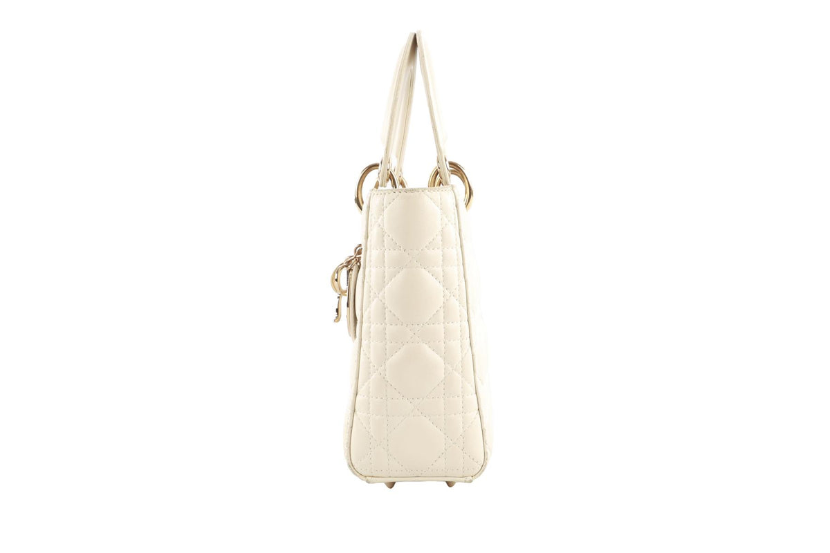 ECRU LADY DIOR MY ABCDIOR SMALL CANNAGE LEATHER TOTE BAG
