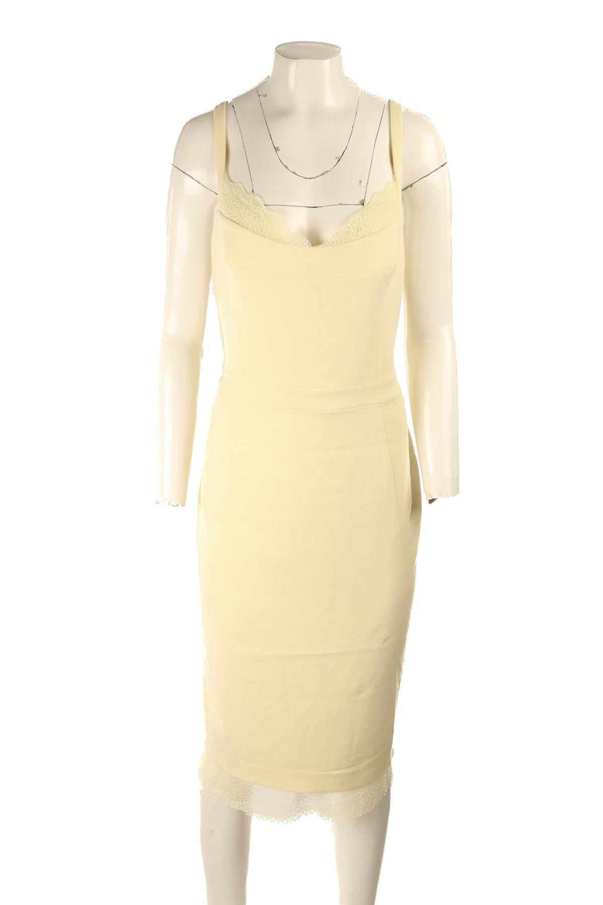 REBECCA VALLANCE YELLOW CREPE MIDI DRESS US 10 UK 14