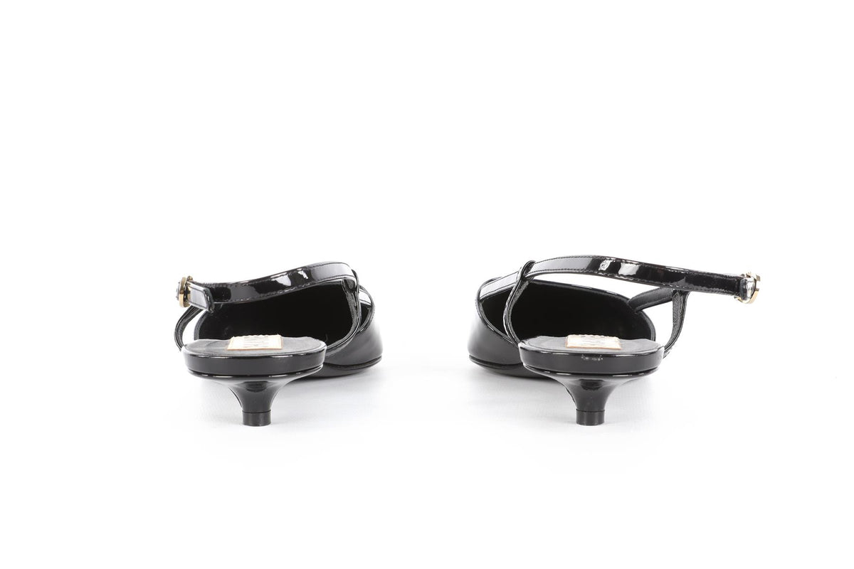 CHANEL BLACK 2022 PATENT LEATHER SLINGBACK PUMPS EU 38.5 UK 5.5 US 8.5