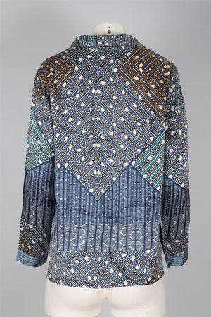 ASCENO BLUE SILK SHIRT & SHORTS SET SMALL