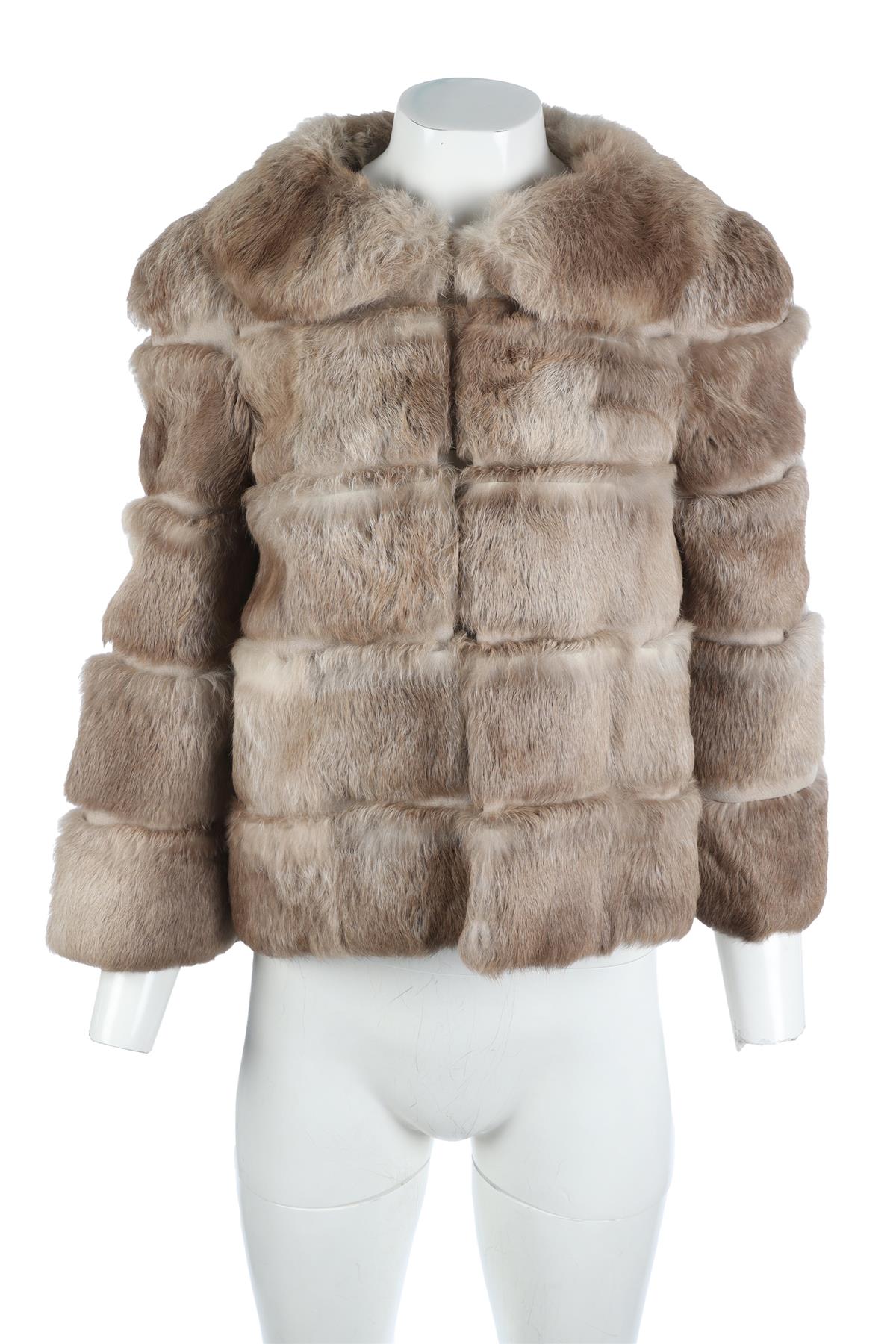 ANYA HINDMARCH BEIGE RABBIT FUR JACKET SMALL
