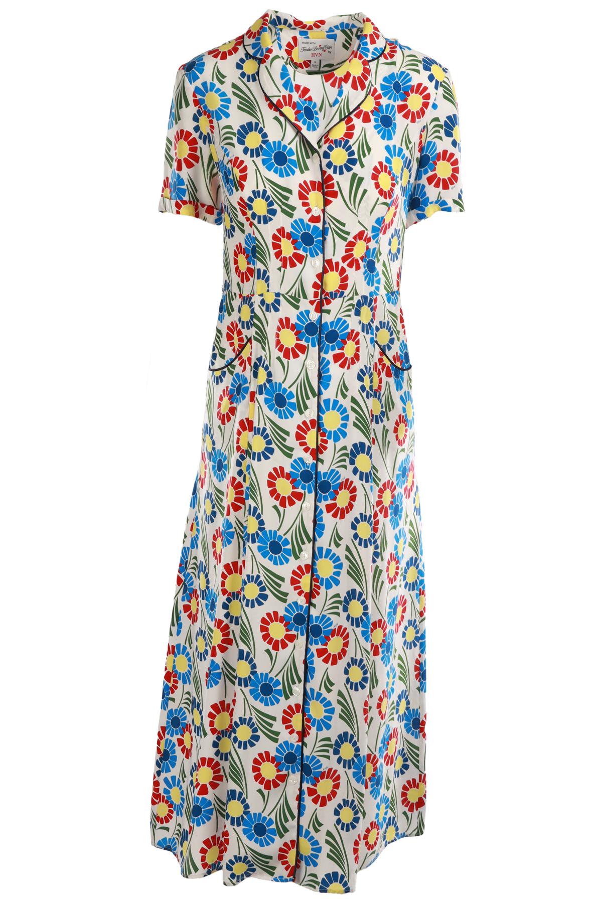 HVN MULTI SILK MIDI DRESS UK 6
