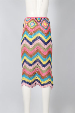 GINIE ET LOLOTTE MULTICOLOURED CROCHET MIDI SKIRT ONE SIZE