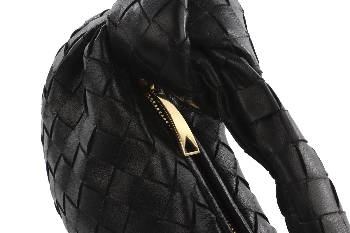 BOTTEGA VENETA BLACK JODIE MINI INTRECCIATO LEATHER TOTE BAG