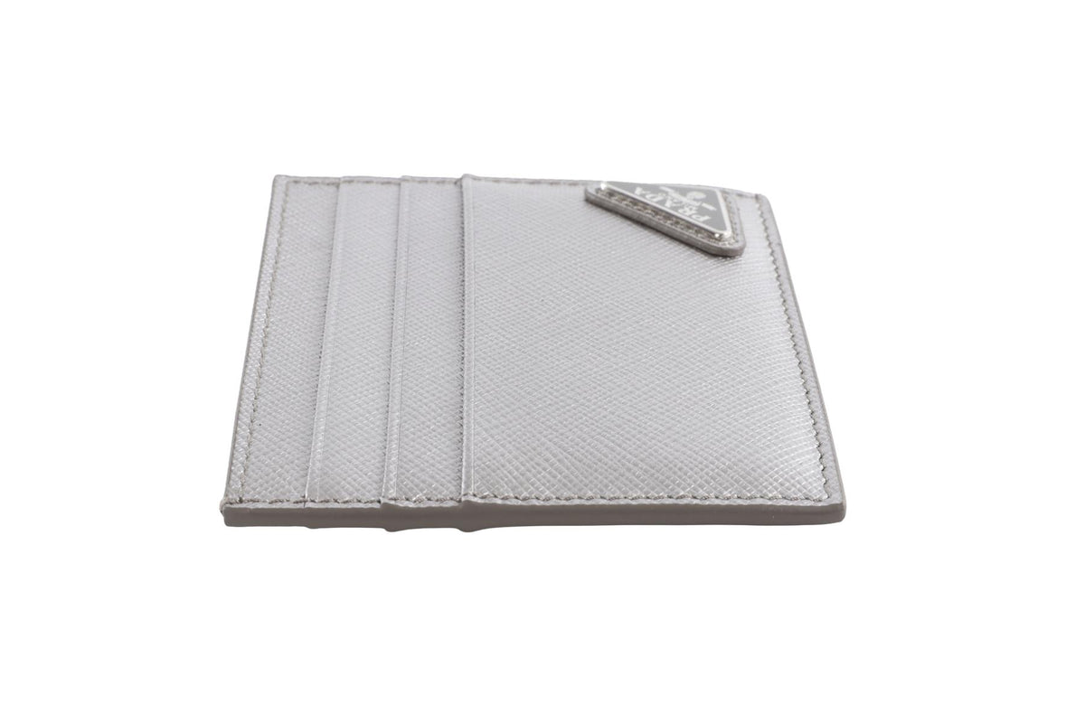 PRADA SILVER SAFFIANO LEATHER CARD HOLDER
