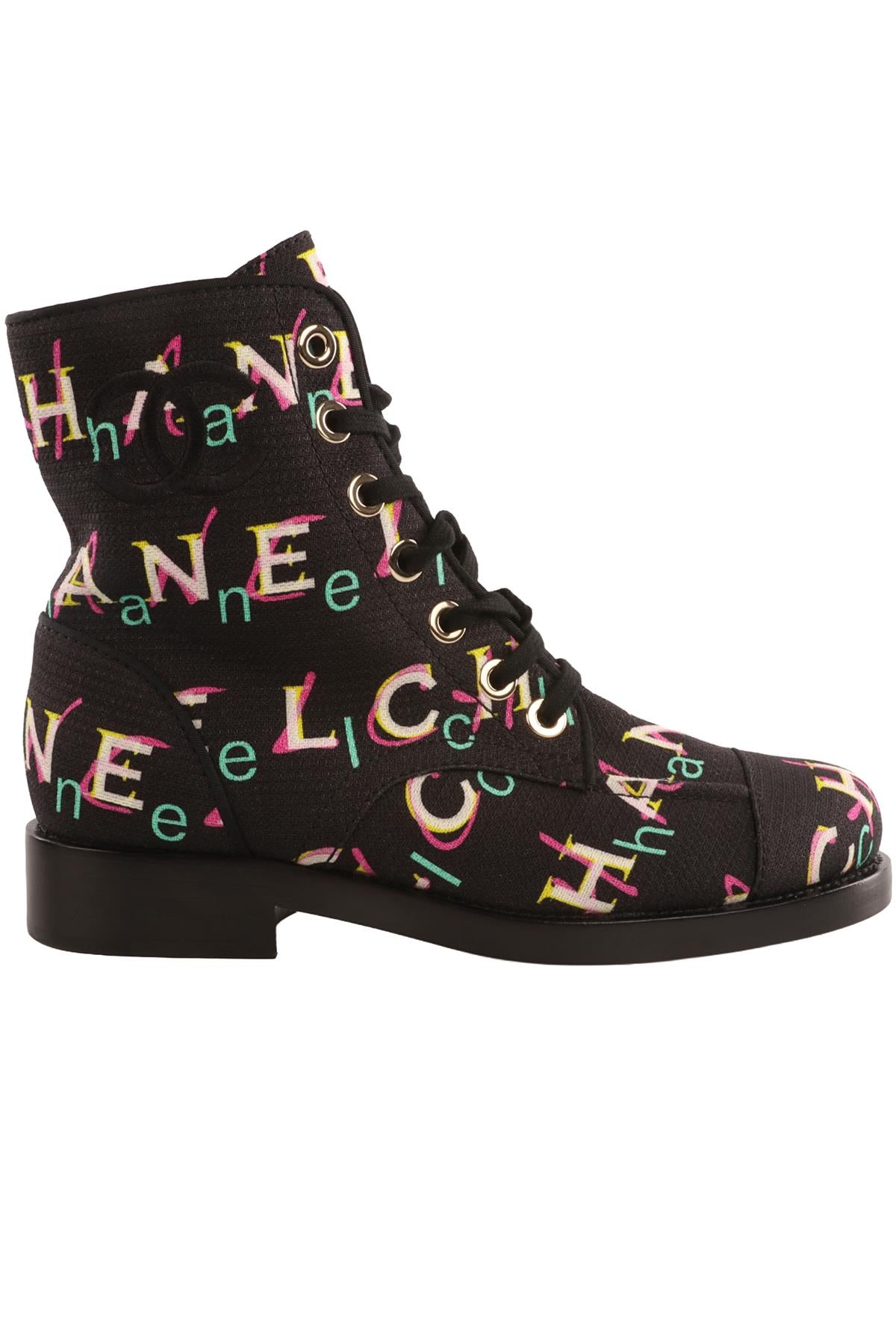 CHANEL BLACK 2019 FABRIC ANKLE BOOTS EU 37 UK 4 US 7